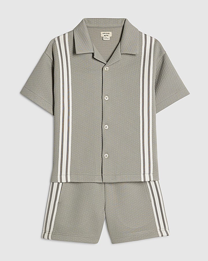 Mini Boys Green Boxy Stripe Smart Shirt Set