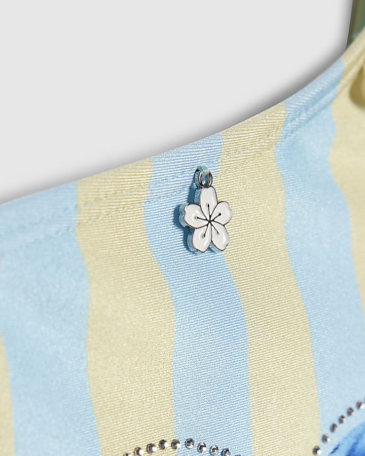 Girls Blue Dolphin Stripe Swimsuit