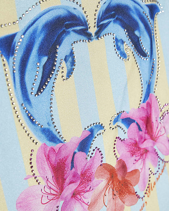 Girls Blue Dolphin Stripe Swimsuit