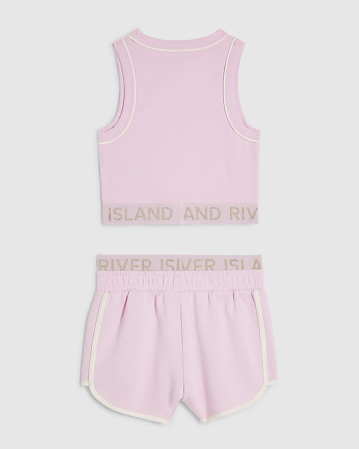 Girls Pink RI Waistband Tank and Shorts Set