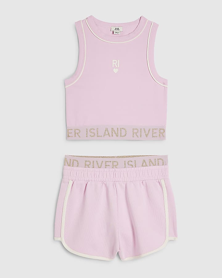 Girls Pink RI Waistband Tank and Shorts Set