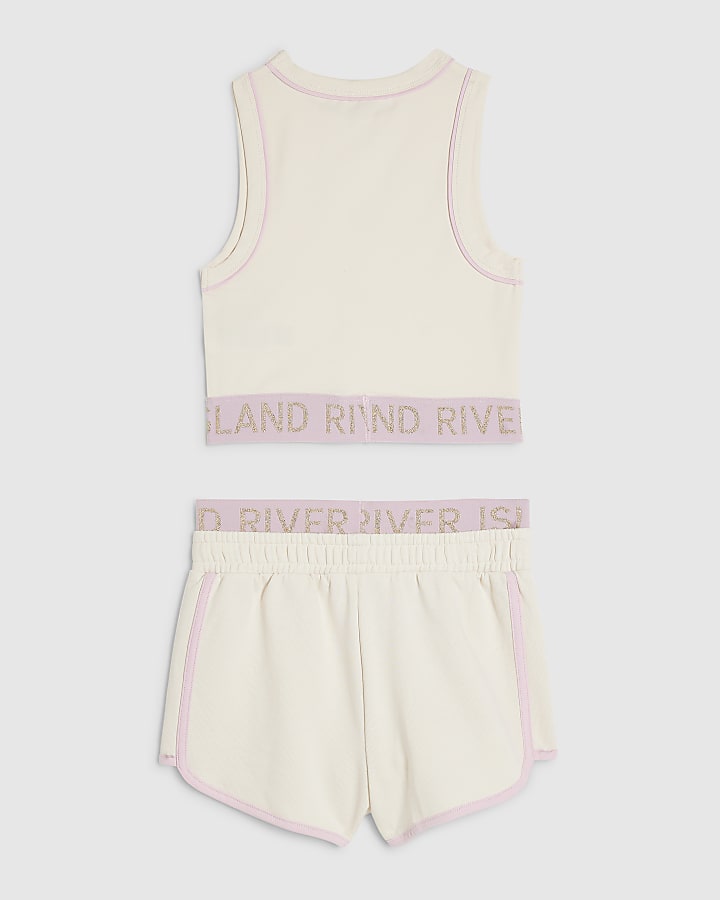 Girls Cream RI Waistband Tank and Shorts Set
