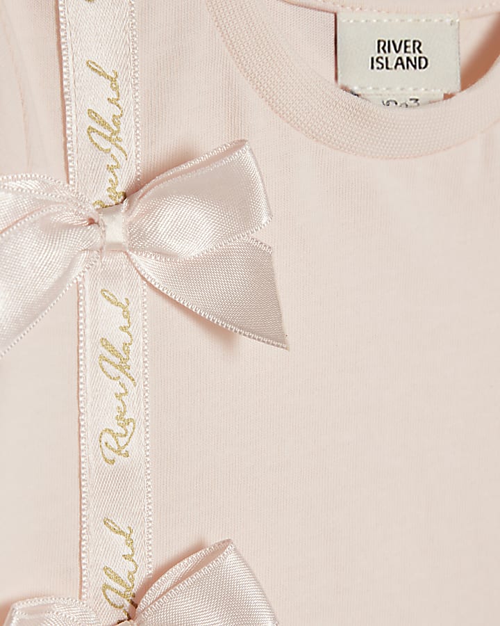 Baby Girls Pink Satin Bow T-Shirt Set