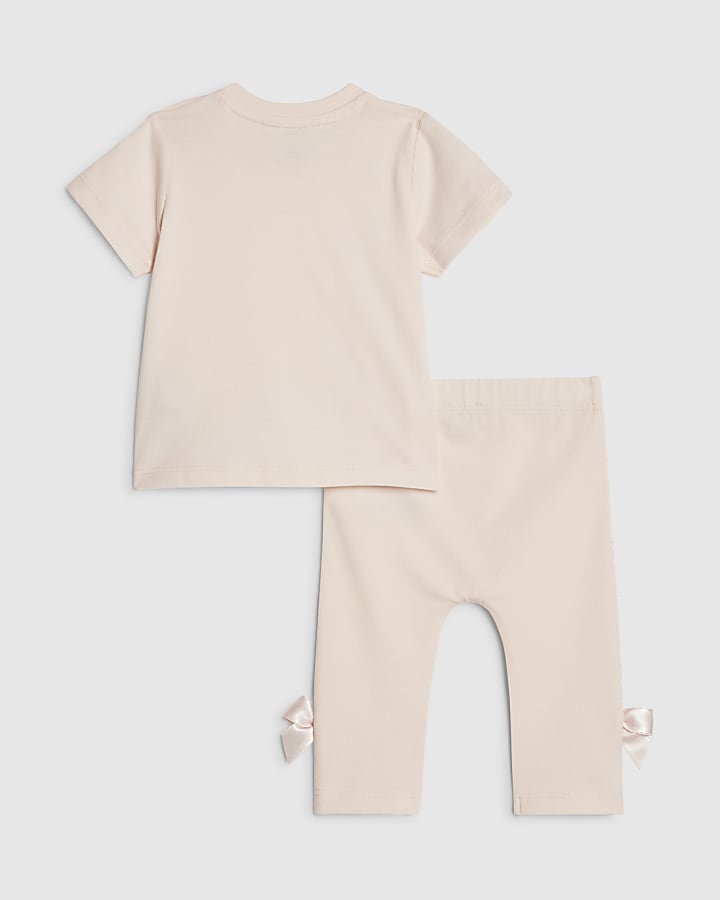 Baby Girls Pink Satin Bow T-Shirt Set