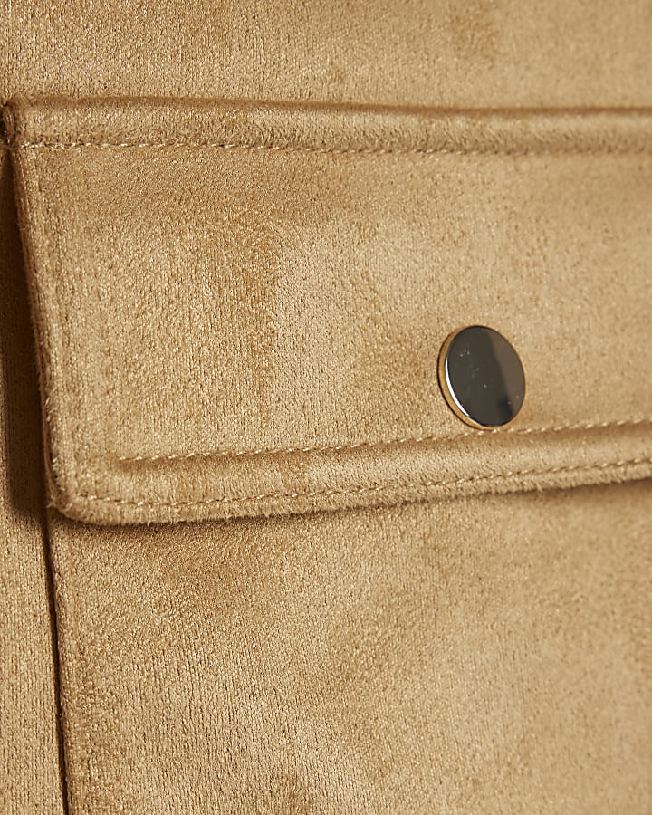 Girls Brown Faux Suede Funnel Bomber Jacket