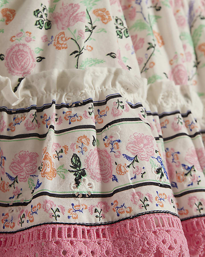 Mini Girls White Floral Belted Dress