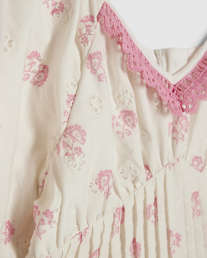 Mini Girls White Floral Belted Dress