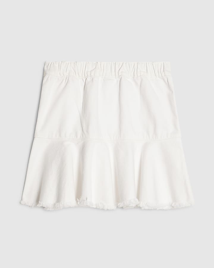 Girls White Asymmetric Denim Skirt