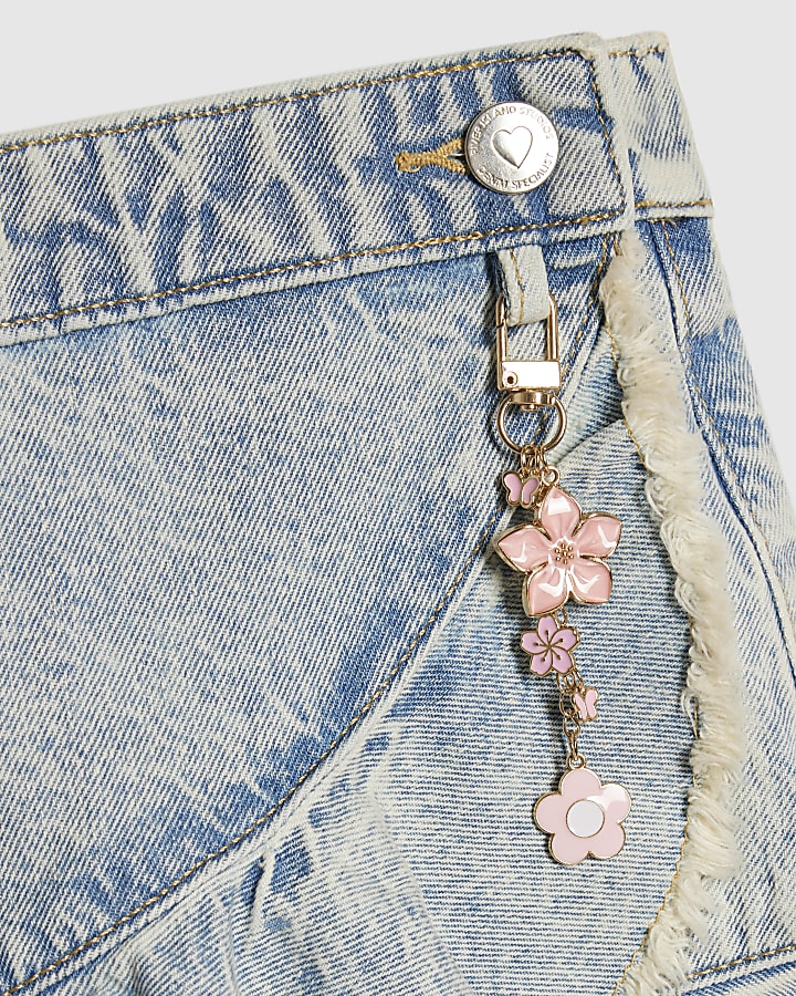 Girls Blue Asymmetric Skirt With Keychain