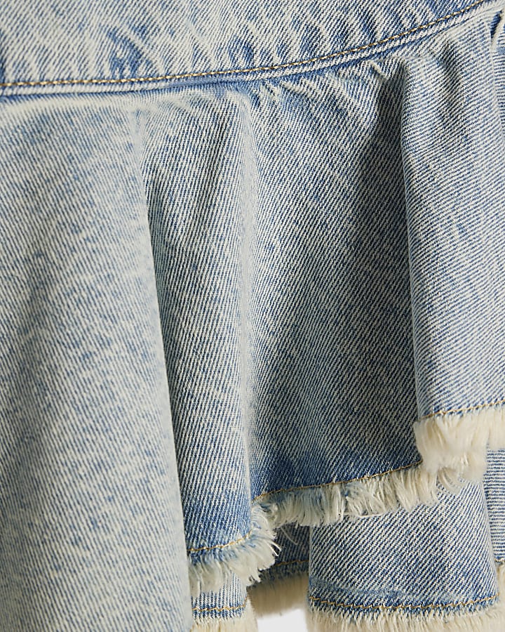 Girls Blue Asymmetric Skirt With Keychain