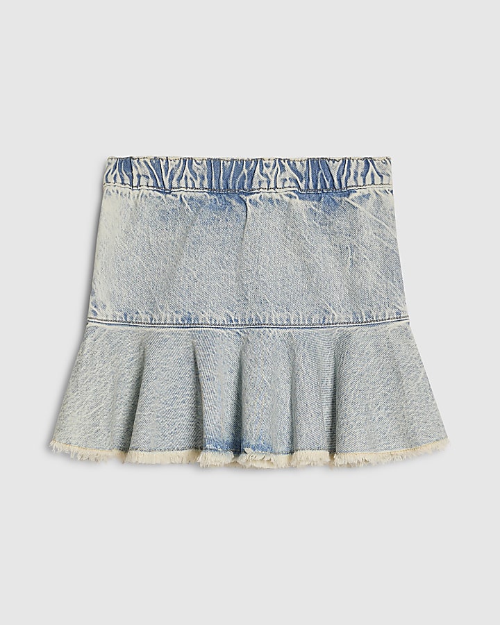 Girls Blue Asymmetric Skirt With Keychain