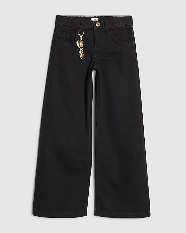 Girls Black Wide Leg Jeans