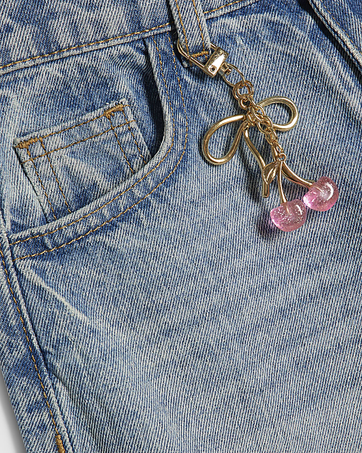 Girls Blue Wide Leg Cherry Charm Jeans