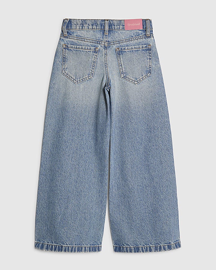 Girls Blue Wide Leg Cherry Charm Jeans