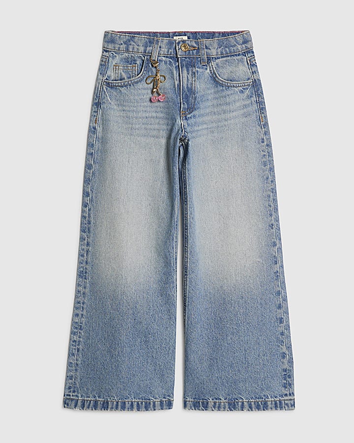 Girls Blue Wide Leg Cherry Charm Jeans