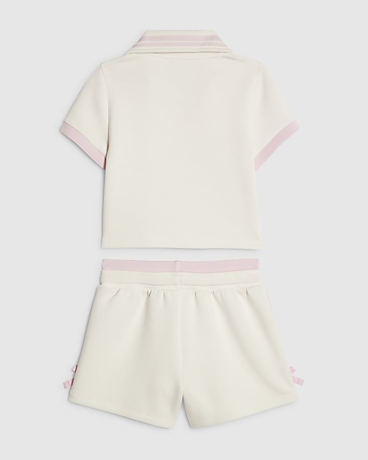 Girls Cream Polo Shirt And Shorts Set