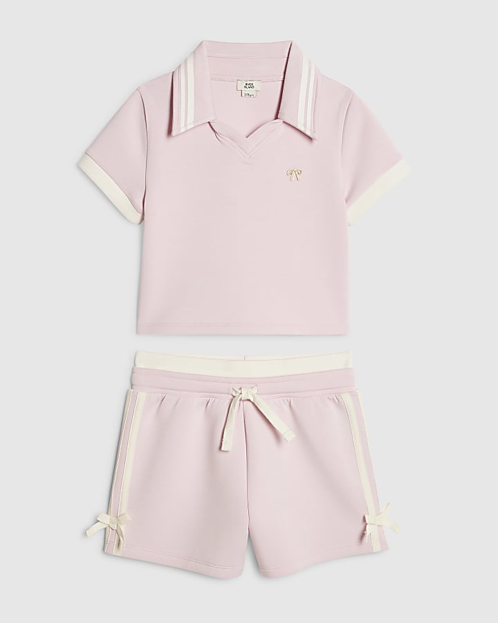 Girls Pink Polo Shirt And Shorts Set