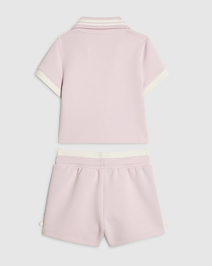 Girls Pink Polo Shirt And Shorts Set