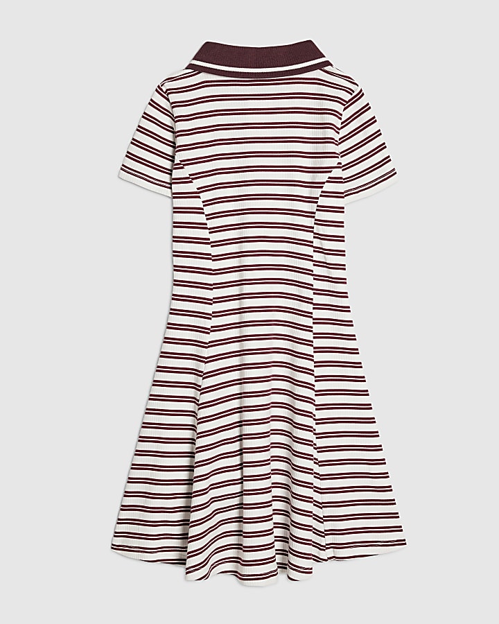 Girls Red Stripe Ribbed Zip Polo Dress