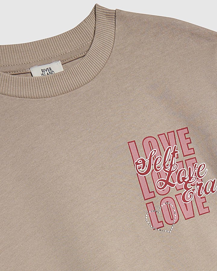 Girls Beige Love Love Love T-shirt