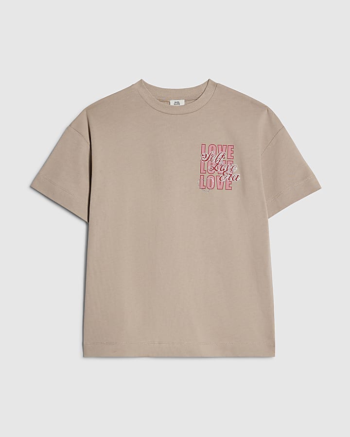 Girls Beige Love Love Love T-shirt