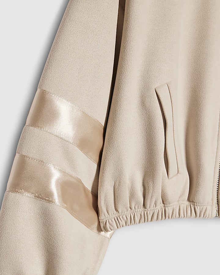 Girls Beige Suede Embellished Bomber Jacket