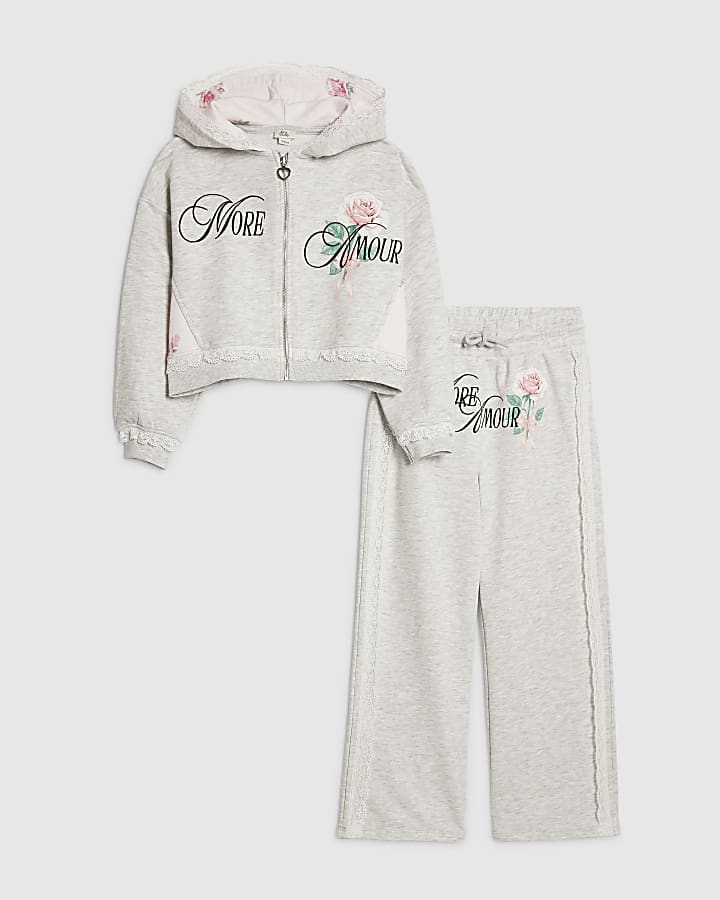 Girls Grey More Amour Tracksuit Set