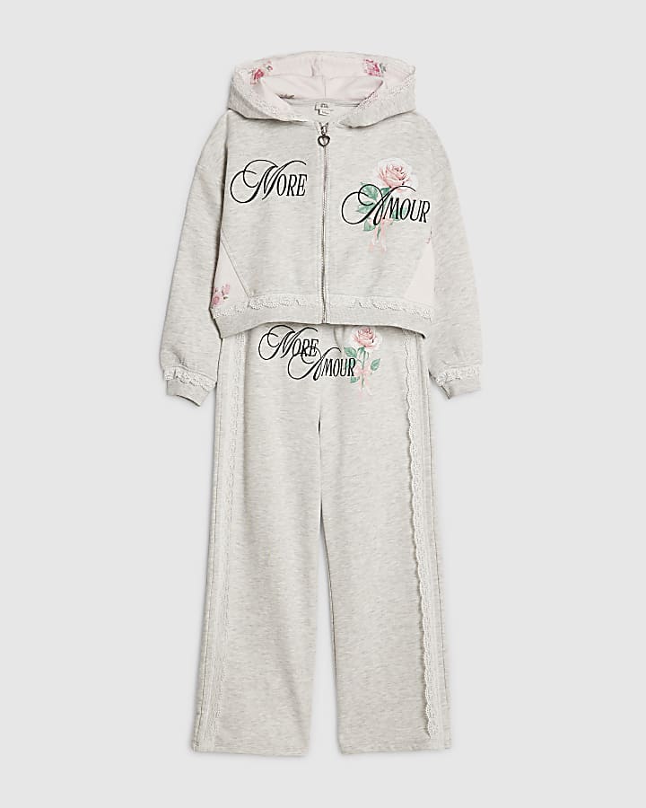 Girls Grey More Amour Tracksuit Set