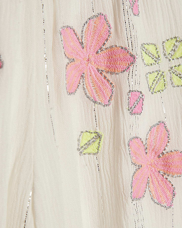 Mini Girls White Floral Trousers Set