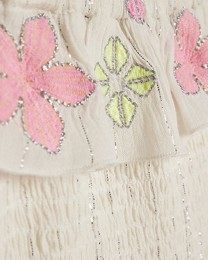 Mini Girls White Floral Trousers Set