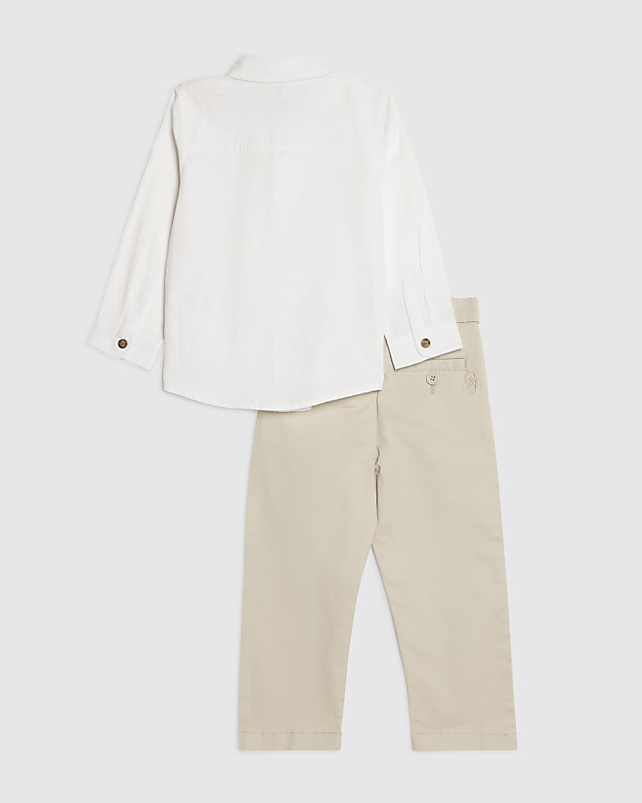 Mini Boys White Shirt And Chino Trousers Set