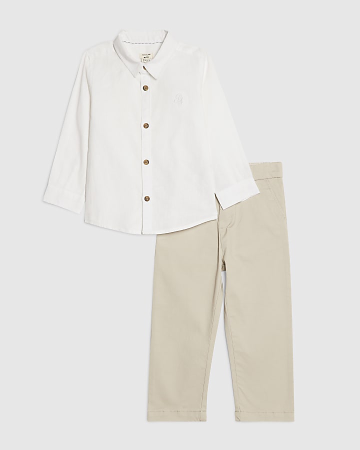Mini Boys White Shirt And Chino Trousers Set