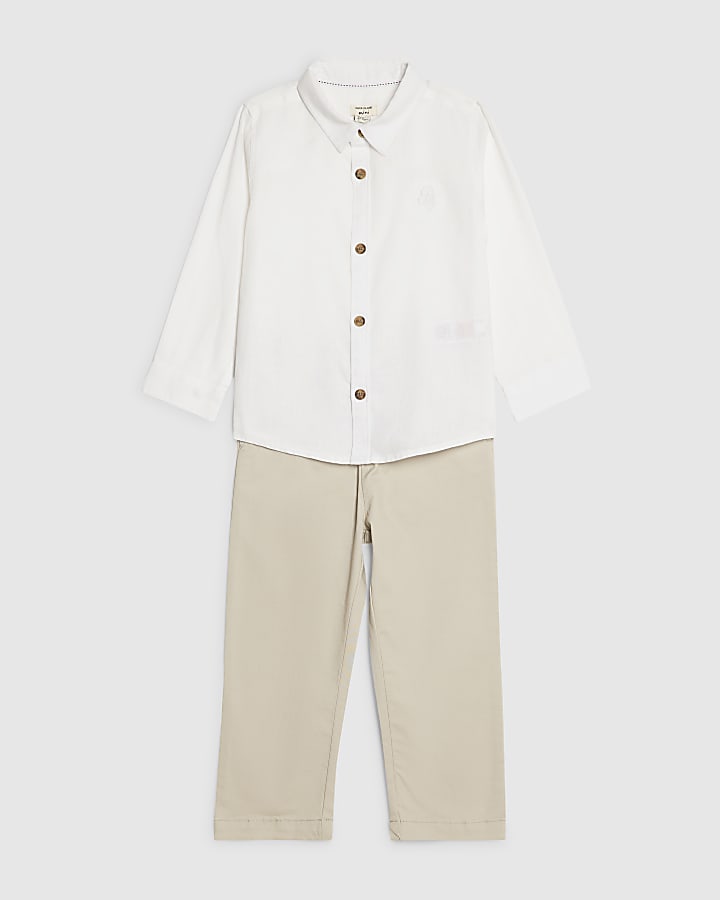 Mini Boys White Shirt And Chino Trousers Set