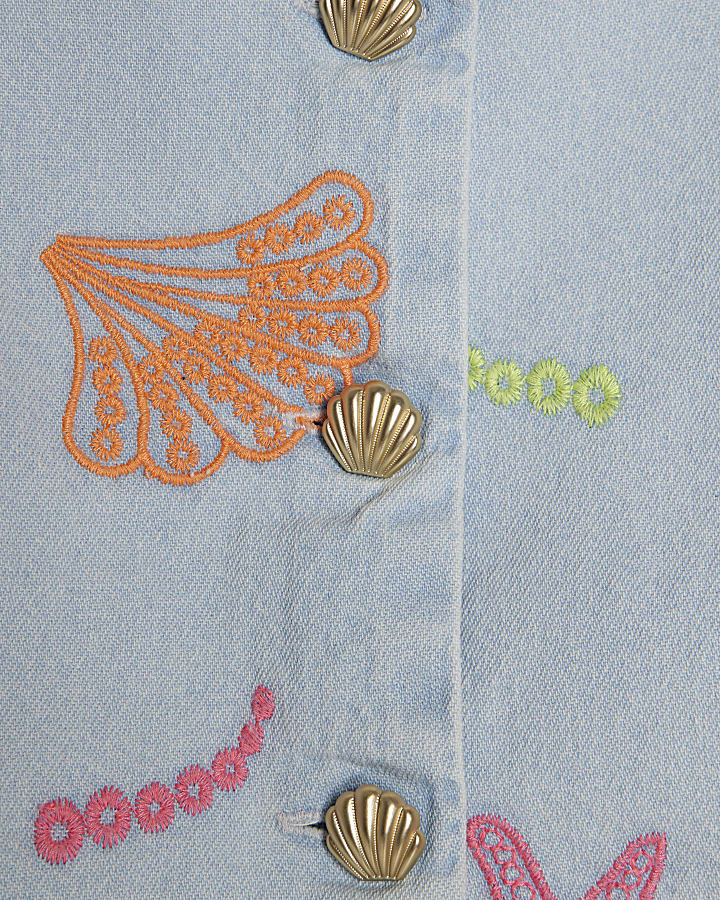 Mini Girls Denim Sea Fishes Waistcoat Set