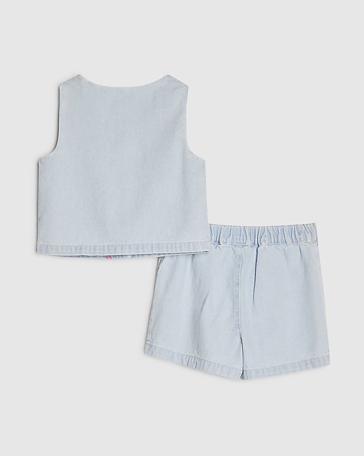 Mini Girls Denim Sea Fishes Waistcoat Set