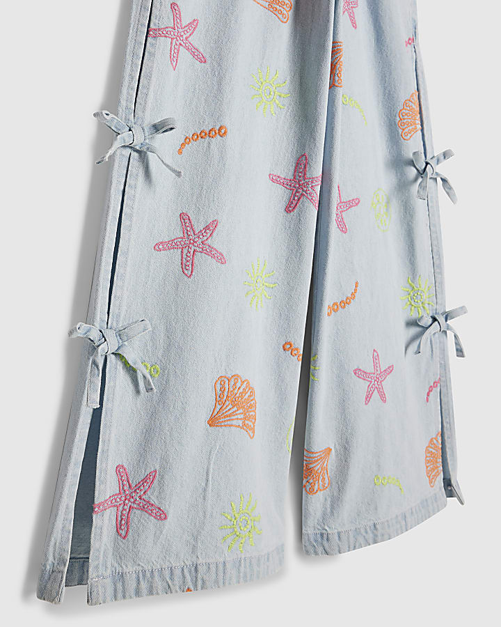 Girls Denim Embroidered Waistcoat Set