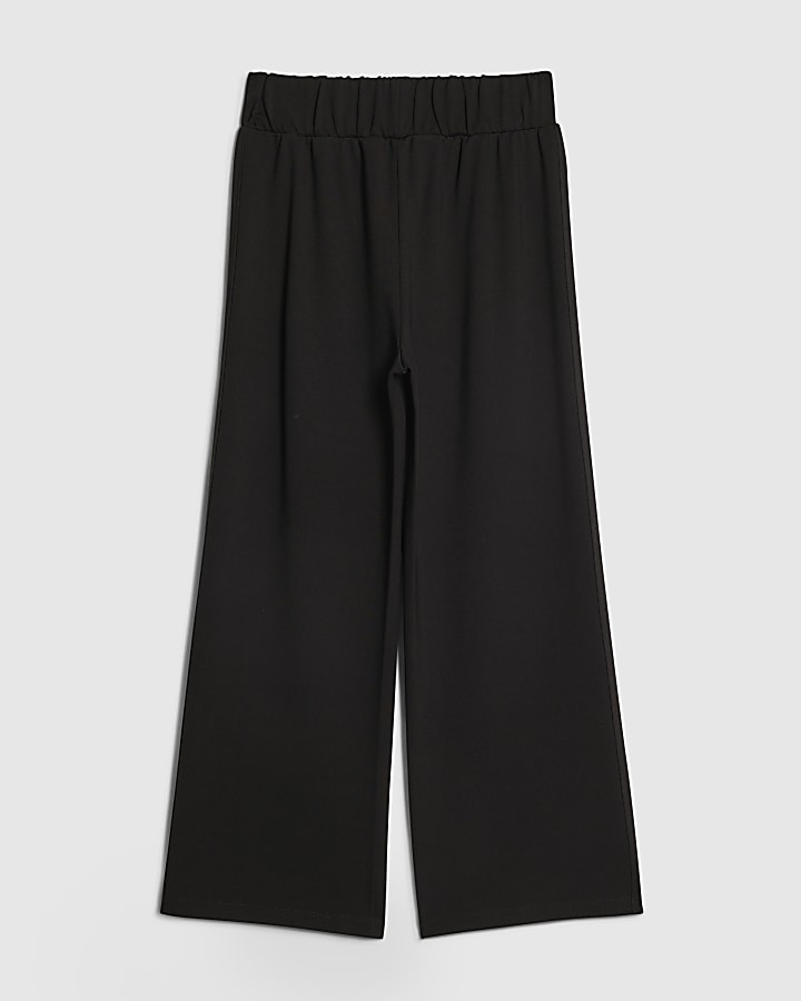 Girls Black Popper Detail Wide Leg Trousers