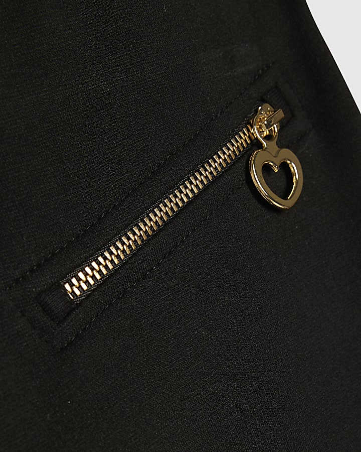 Girls Black Zip Ponte Leggings