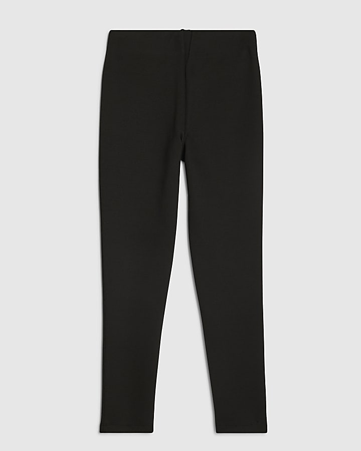 Girls Black Zip Ponte Leggings