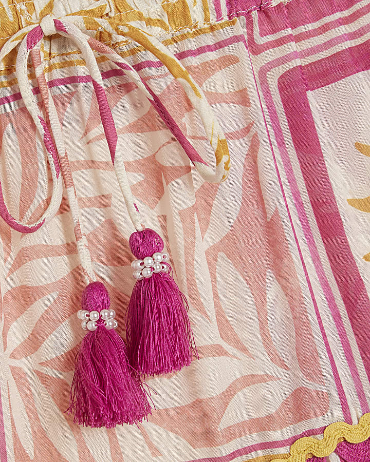 Girls Pink Postcard Maxi Skirt Set