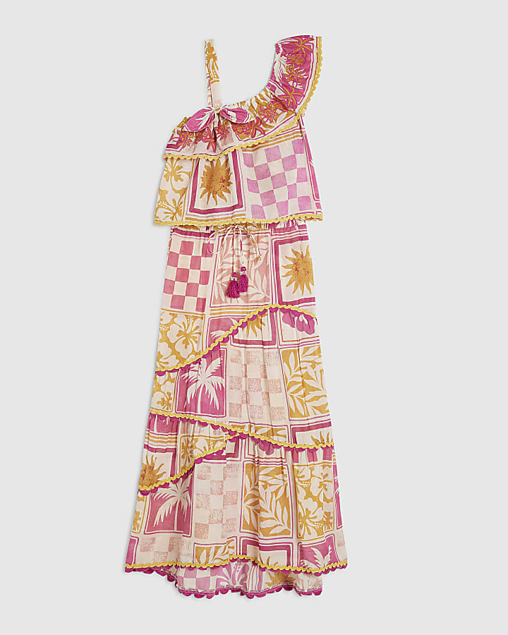 Girls Pink Postcard Maxi Skirt Set