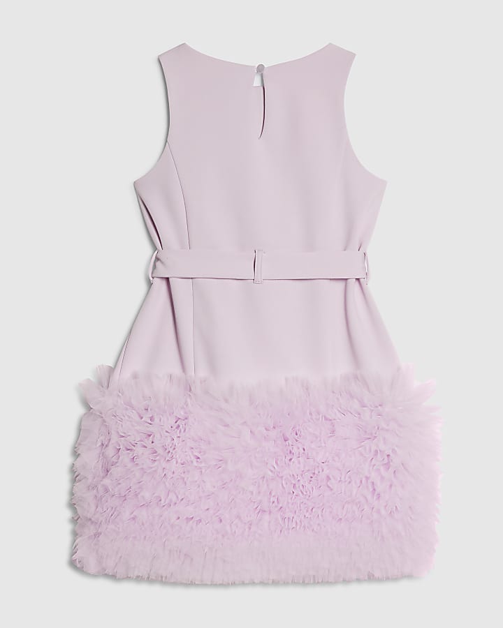 Girls Purple 3D Organza Hem Dress