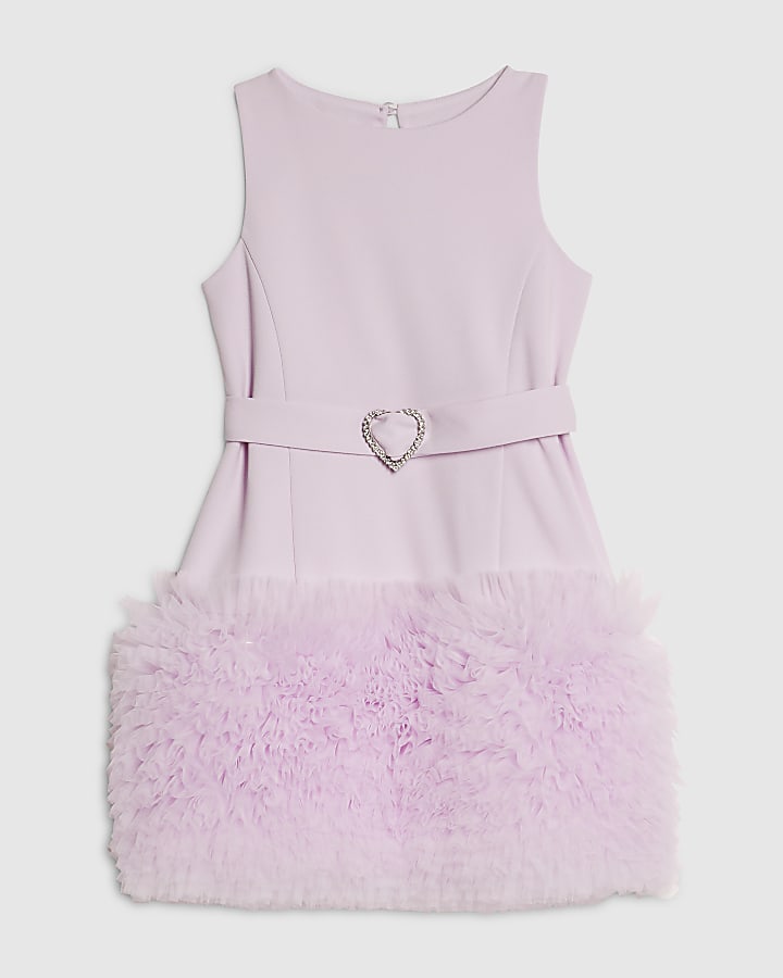 Girls Purple 3D Organza Hem Dress