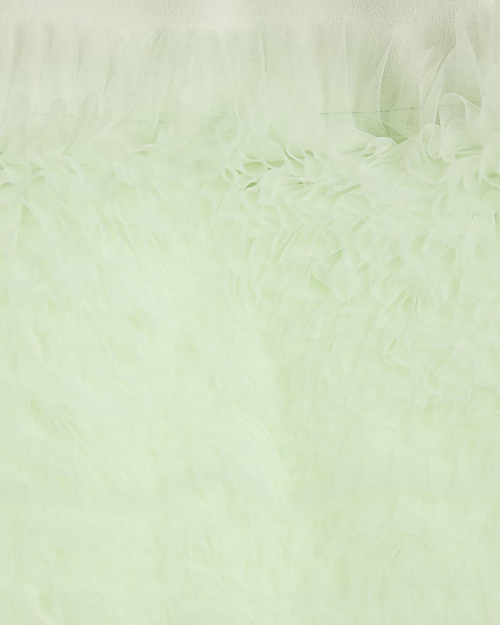 Girls Green 3D Organza Hem Dress