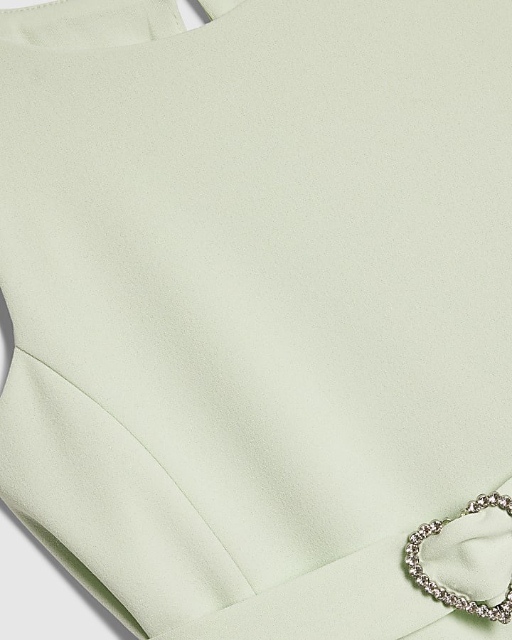 Girls Green 3D Organza Hem Dress