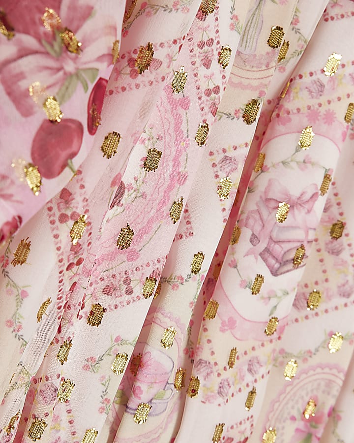 Girls Pink Cherry Lace Chiffon Dress