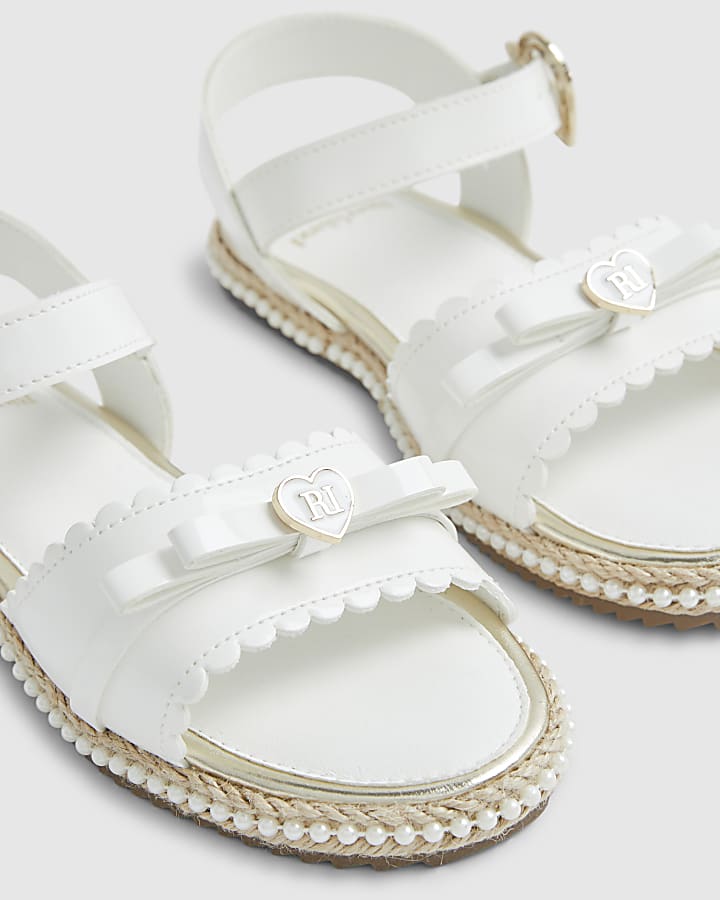 Girls White Patent Bow Espadrille Sandals