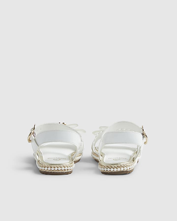 Girls White Patent Bow Espadrille Sandals