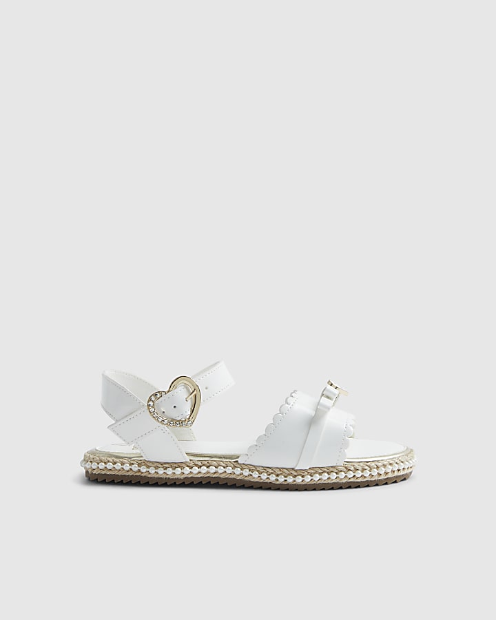Girls White Patent Bow Espadrille Sandals
