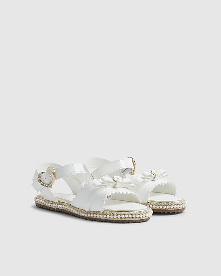 Girls White Patent Bow Espadrille Sandals